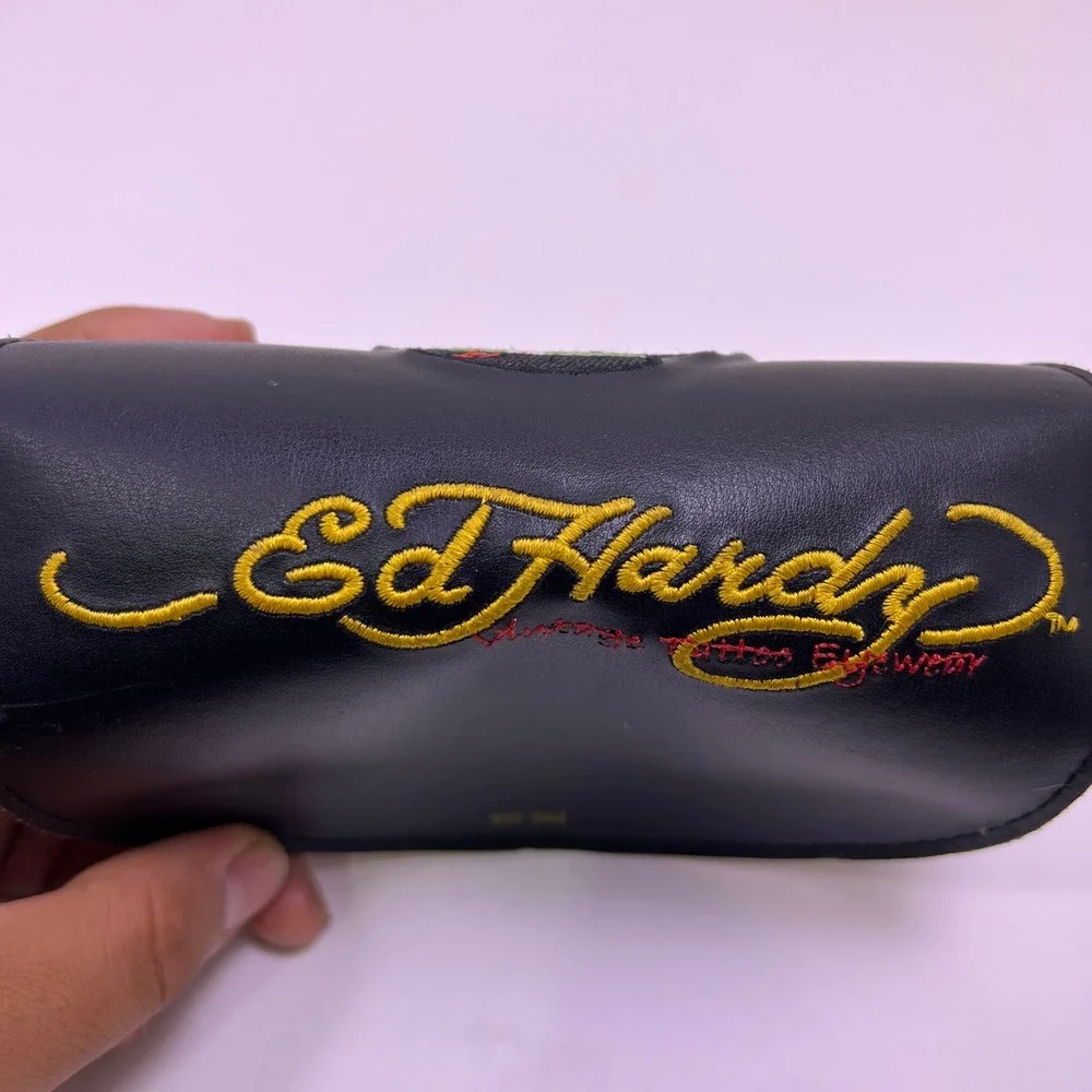 Ed Hardy Rhinestone Skull Shield Sunglasses Womens Black Acetate